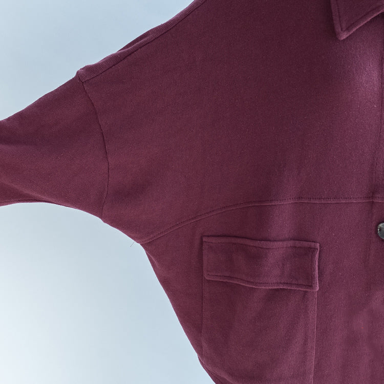 Autumn Warm Burgundy Cotton Short Coats Batwing Sleeve Jackets