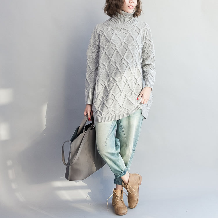 Autumn Warm Light Gray Cotton Sweater Cozy Batwing Knit Tops
