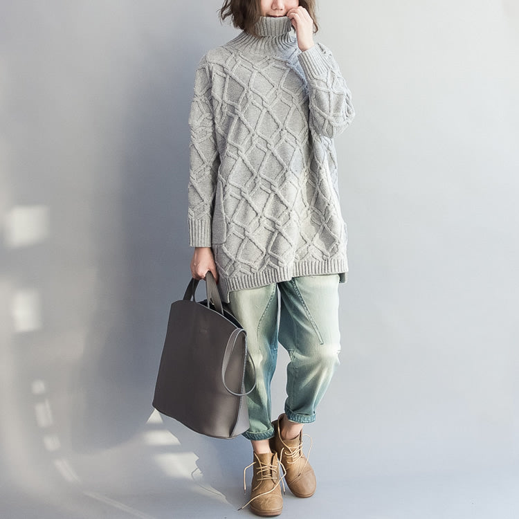 Autumn Warm Light Gray Cotton Sweater Cozy Batwing Knit Tops