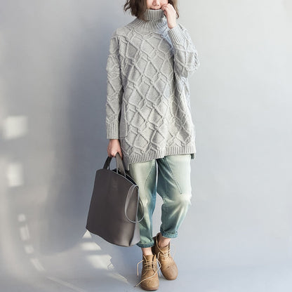 Autumn Warm Light Gray Cotton Sweater Cozy Batwing Knit Tops
