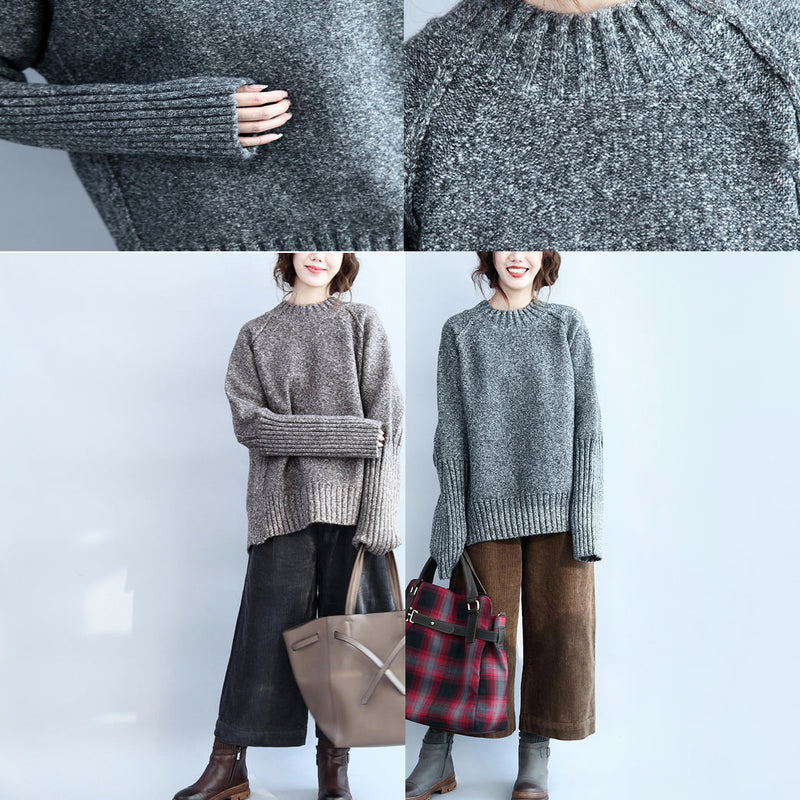 Autumn Warm Stylish Cotton Knitted Pullover Back Side Open Oversize Cozy O Neck Sweater