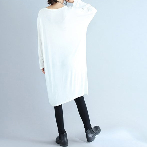 Autumn White Cotton T Shirt Dresses Oversize Long Sleeve Shift Dress