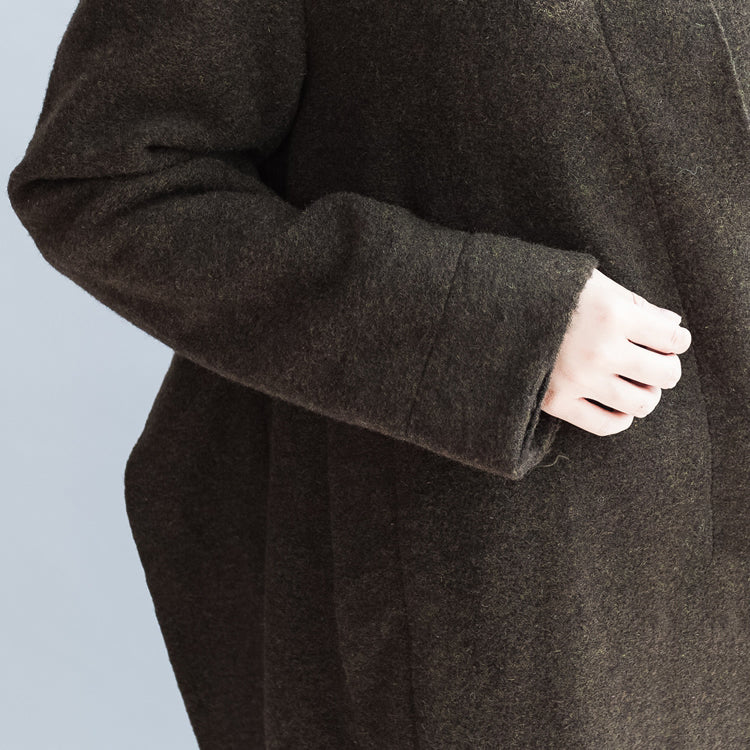 Autumn Winter Blackish Green Woolen Cardigans Tie Waist Trench Coats