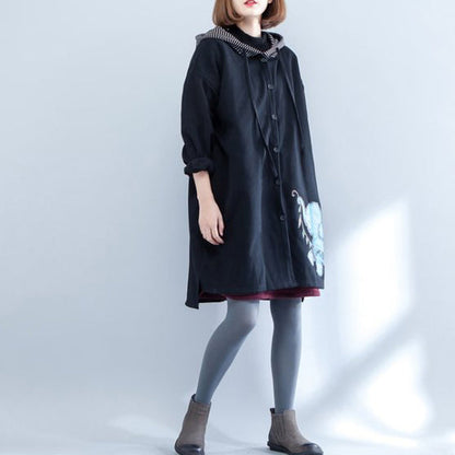 Autumn Winter New Thick Cotton Coats Hooded Pritns Cardigans Coat