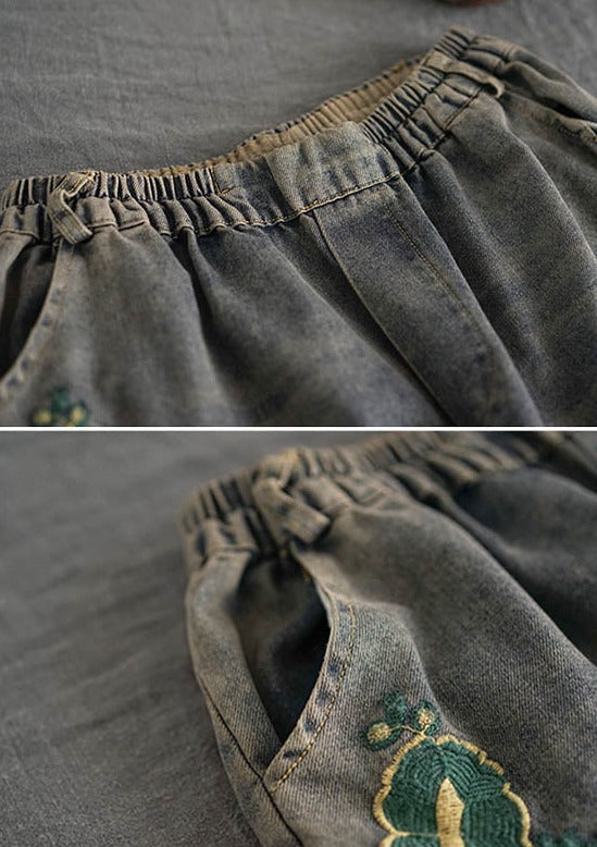 Original Embroidered Wide-leg Column Denim Pants