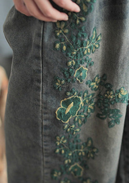 Original Embroidered Wide-leg Column Denim Pants