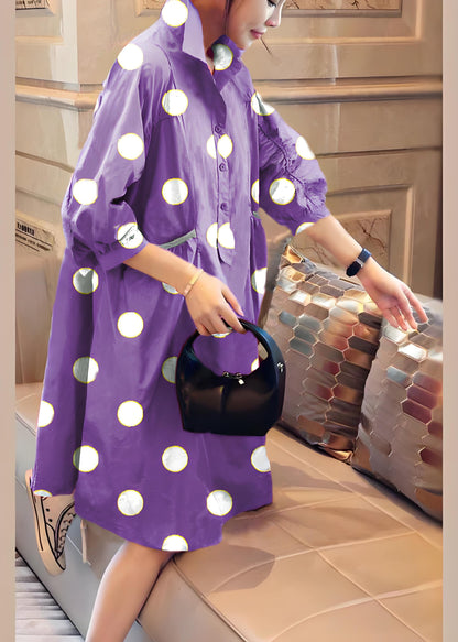 Pink Pockets Button Fall Half Sleeve Shirt Dress