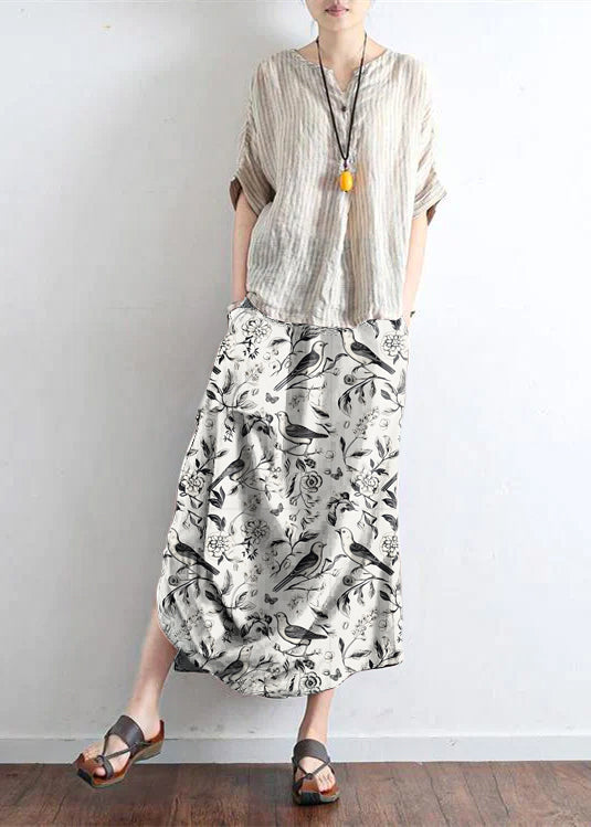Brick Red Oversized Linen Skirts Asymmetrical Design Elastic Waist Long Skirt