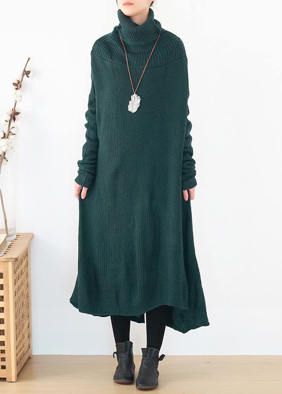 Back Open Sweater High Neck Dress Outfit Moda Blackish Green Hipster Knitted Tops