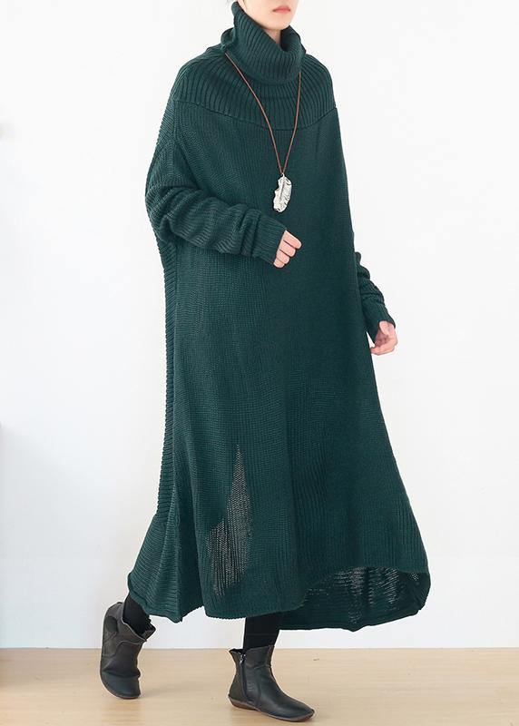 Back Open Sweater High Neck Dress Outfit Moda Blackish Green Hipster Knitted Tops