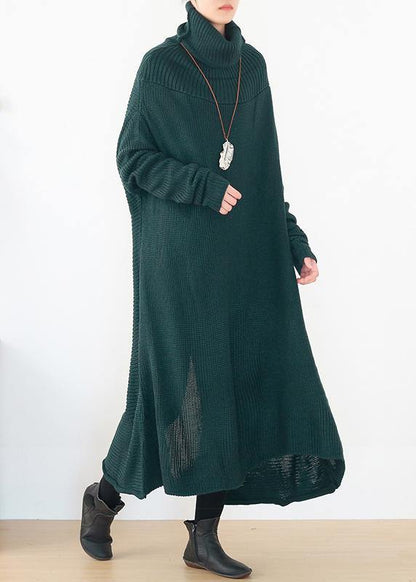 Back Open Sweater High Neck Dress Outfit Moda Blackish Green Hipster Knitted Tops