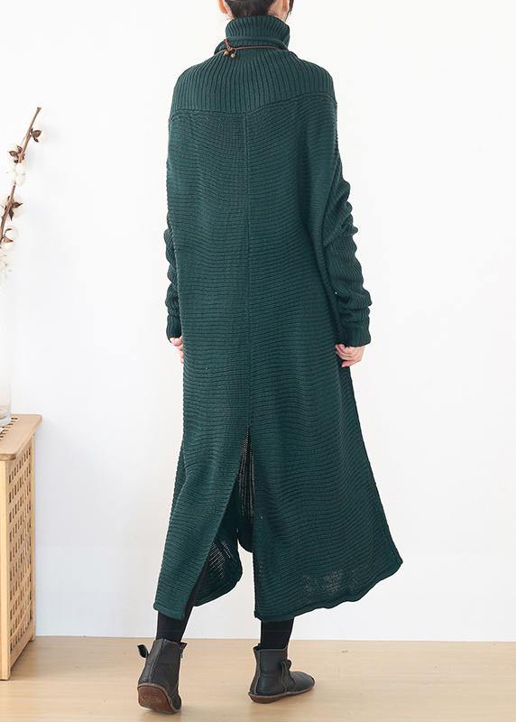 Back Open Sweater High Neck Dress Outfit Moda Blackish Green Hipster Knitted Tops