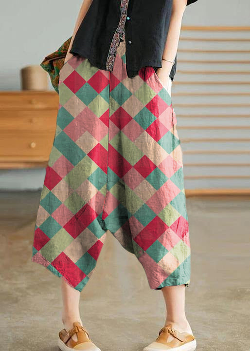 Red Geometry Color Linen Pocket Pants