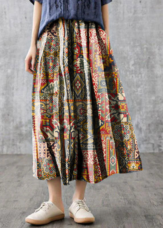 Navy Retro Striped a Line Summer Skirts Linen