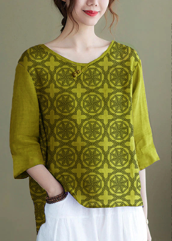 Diy Purple Crane Embroidered Side Open Half Sleeve Top