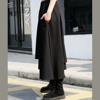 Baggy Black Cotton Shift Skirt Holiday Skirt Elastic Waist Baggy New Asymmetrical Design Autumn Skirt