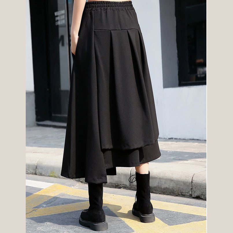 Baggy Black Cotton Shift Skirt Holiday Skirt Elastic Waist Baggy New Asymmetrical Design Autumn Skirt