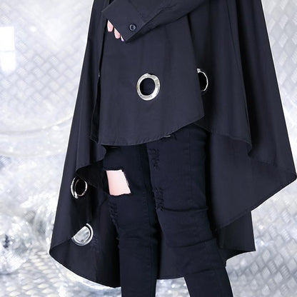 Baggy Black Knee Dress Cotton Dress Asymmetrical Design Peter Pan Collar Clothing Dress