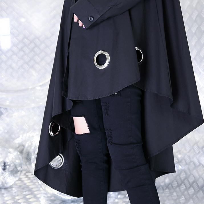 Baggy Black Knee Dress Cotton Dress Asymmetrical Design Peter Pan Collar Clothing Dress