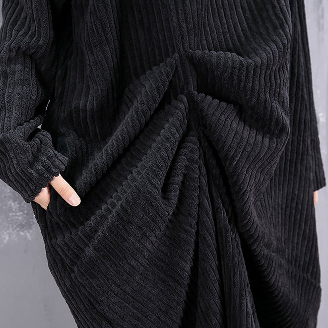 Baggy Black Maxi Dress O Neck Traveling Dress Fine Asymmetric Dresses