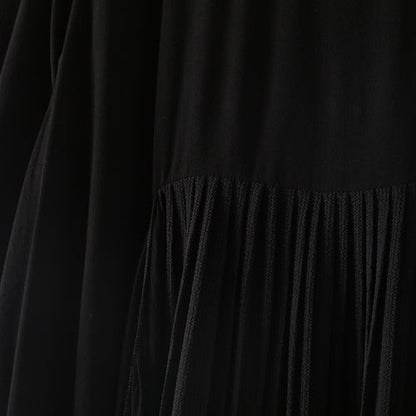 Baggy Black Natural Chiffon Dress Asymmetric Hem Caftans New O Neck Gown