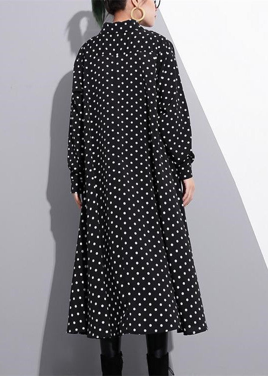 Baggy Black Silk Dresses Dotted Silk Clothing Dress New Stand Collar Cotton Caftans