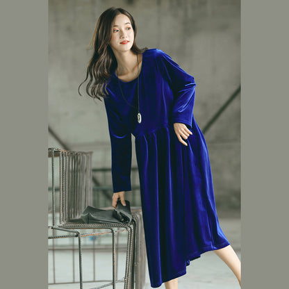 Baggy Blue Natural O Neck Gown Fine Baggy Dresses