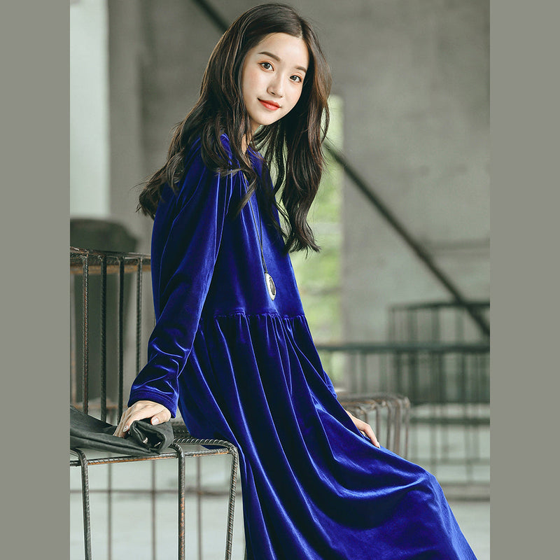 Baggy Blue Natural O Neck Gown Fine Baggy Dresses