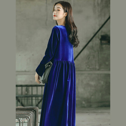 Baggy Blue Natural O Neck Gown Fine Baggy Dresses