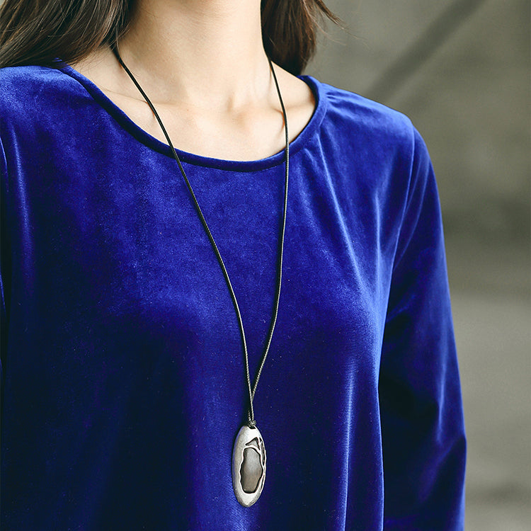 Baggy Blue Natural O Neck Gown Fine Baggy Dresses
