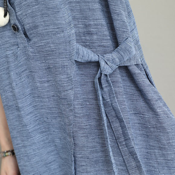 Baggy Dark Gray Long Linen Dresses Side Tie Waist Maxi Dress Lapel Collar Linen Caftans