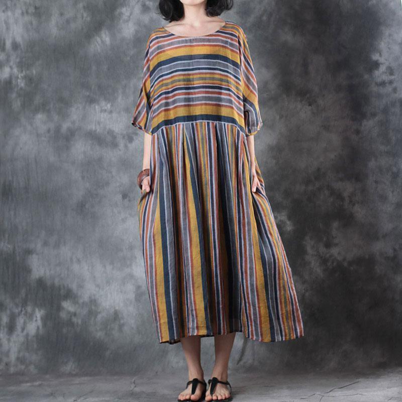 Baggy Linen Summer Dress Oversize Loose Retro Ramie 12 Sleeve Summer Dress