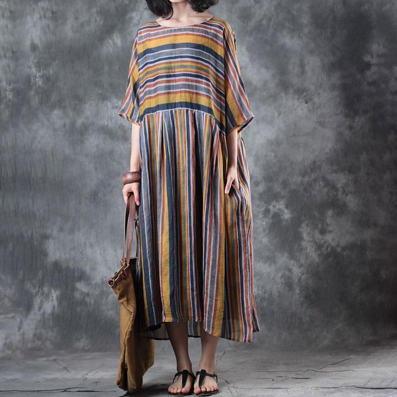 Baggy Linen Summer Dress Oversize Loose Retro Ramie 12 Sleeve Summer Dress