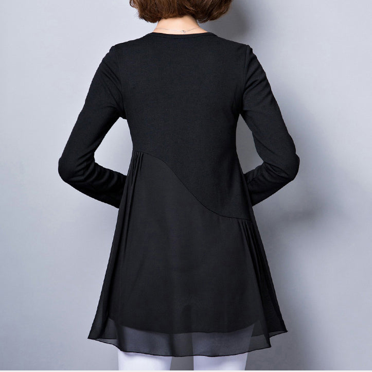Baggy Loose Black Patchwork Chiffon Dresses Long Sleeve Dress