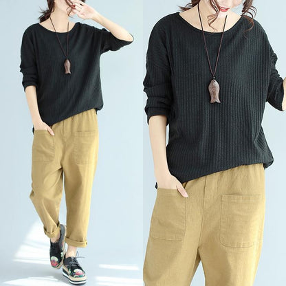 Baggy Loose Winter Woolen Black Sweater Fit Long Sleeve Knit Pullover