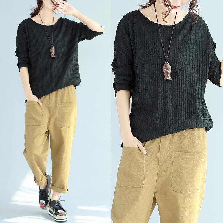 Baggy Loose Winter Woolen Black Sweater Fit Long Sleeve Knit Pullover