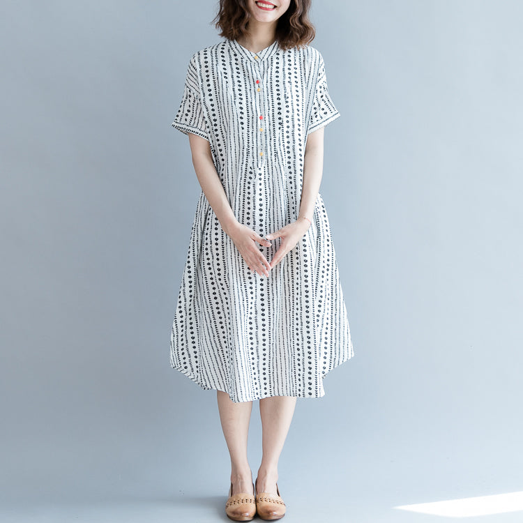 Baggy White Chiffon Shift Dress Oversized Dress New Short Sleeve Pockets Stand Baggy Dresses