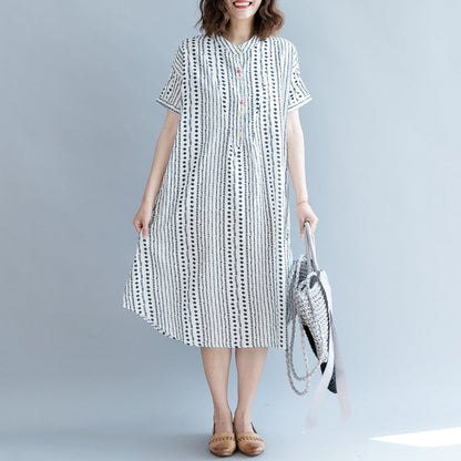 Baggy White Chiffon Shift Dress Oversized Dress New Short Sleeve Pockets Stand Baggy Dresses