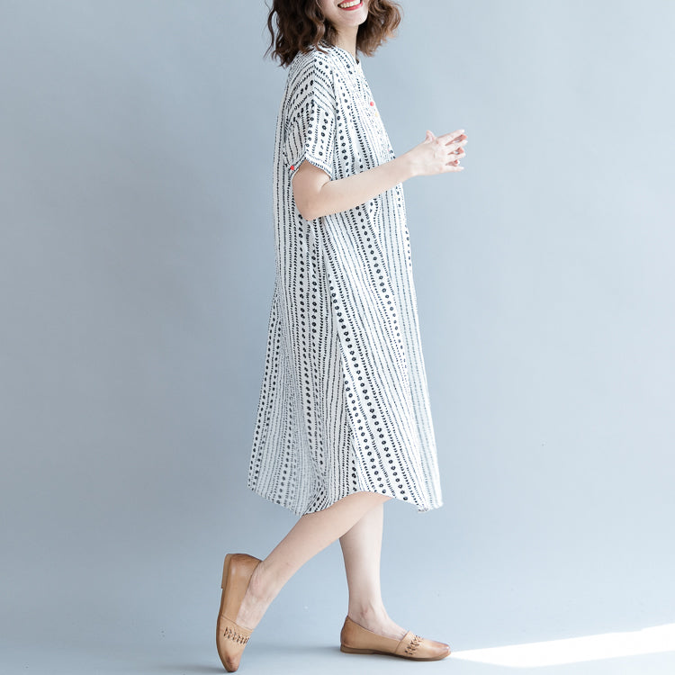 Baggy White Chiffon Shift Dress Oversized Dress New Short Sleeve Pockets Stand Baggy Dresses