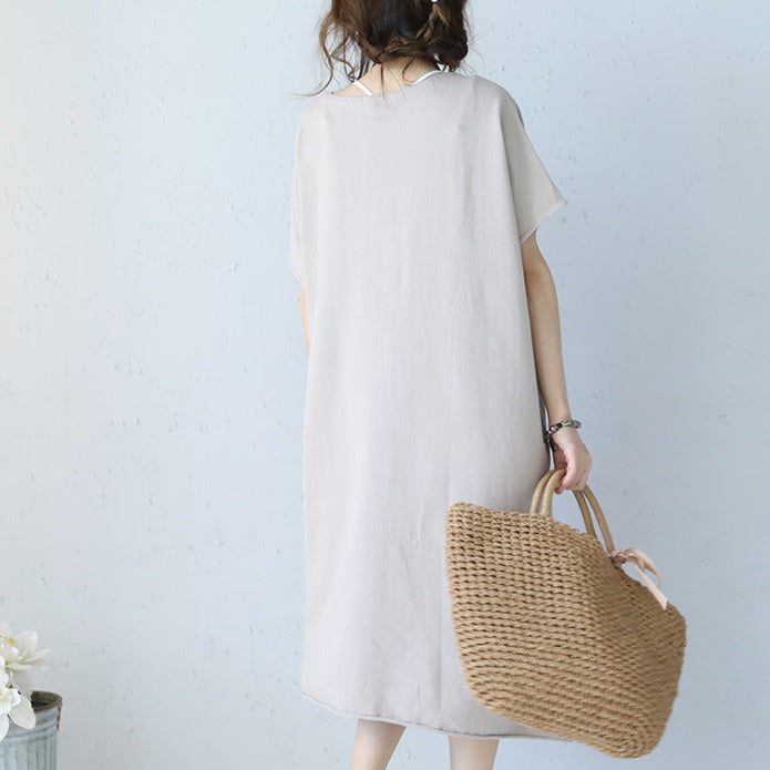 Baggy White Natural Cotton Dress Oversized Cotton Clothing Dress Short Sleeve O Neck Cotton Dresses