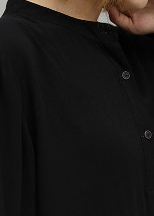 Baggy Black Natural Cotton T Shirt Two Pieces Loose Fitting Stand Collar Cinched Holiday Tops Baggy Trousers