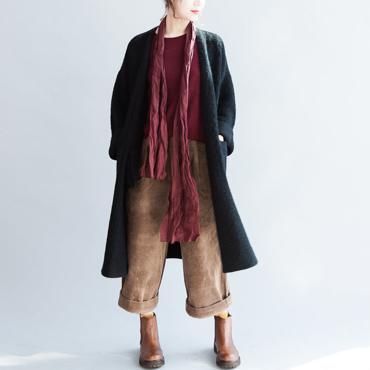 Balck Autumn Wram Sweaters Coats Thick Sweater Cardigans Side Open