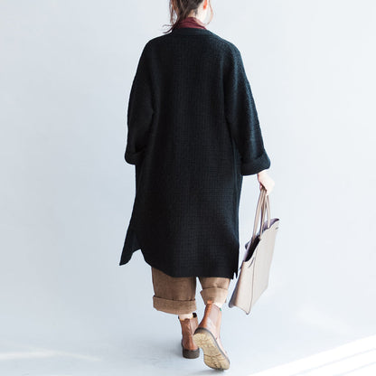 Balck Autumn Wram Sweaters Coats Thick Sweater Cardigans Side Open