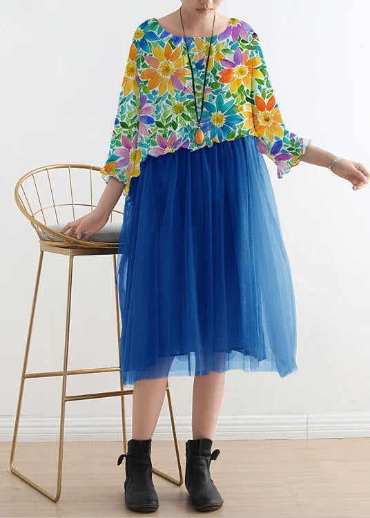 Orange Flower Tull Maxi Dresses Patchwork Chiffon Summer Dresses