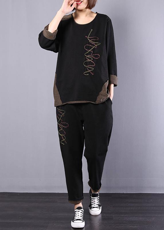 black autumn vintage patchwork tops and casual harem pants two pieces
