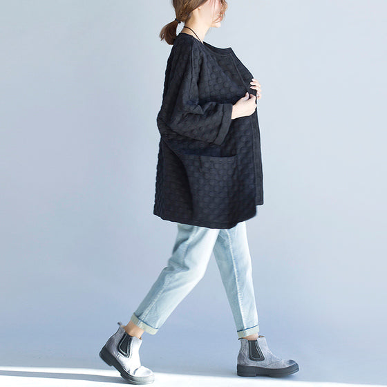 Black Cotton Cardigan Bracelet Sleeved Cardigan Outwear
