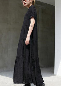 Black Long Cotton Dress Patchwork Caftans Short Sleeve Cotton Caftans