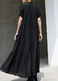 Black Long Cotton Dress Patchwork Caftans Short Sleeve Cotton Caftans