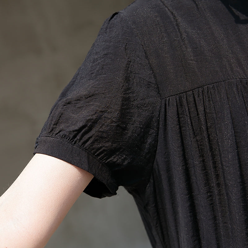 Black Long Cotton Dress Patchwork Caftans Short Sleeve Cotton Caftans