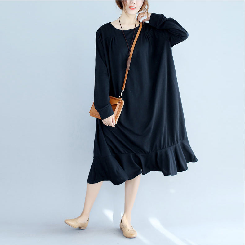 Black Ruffles Cotton Dresses Oversize Long Sleeve Maternity Dress